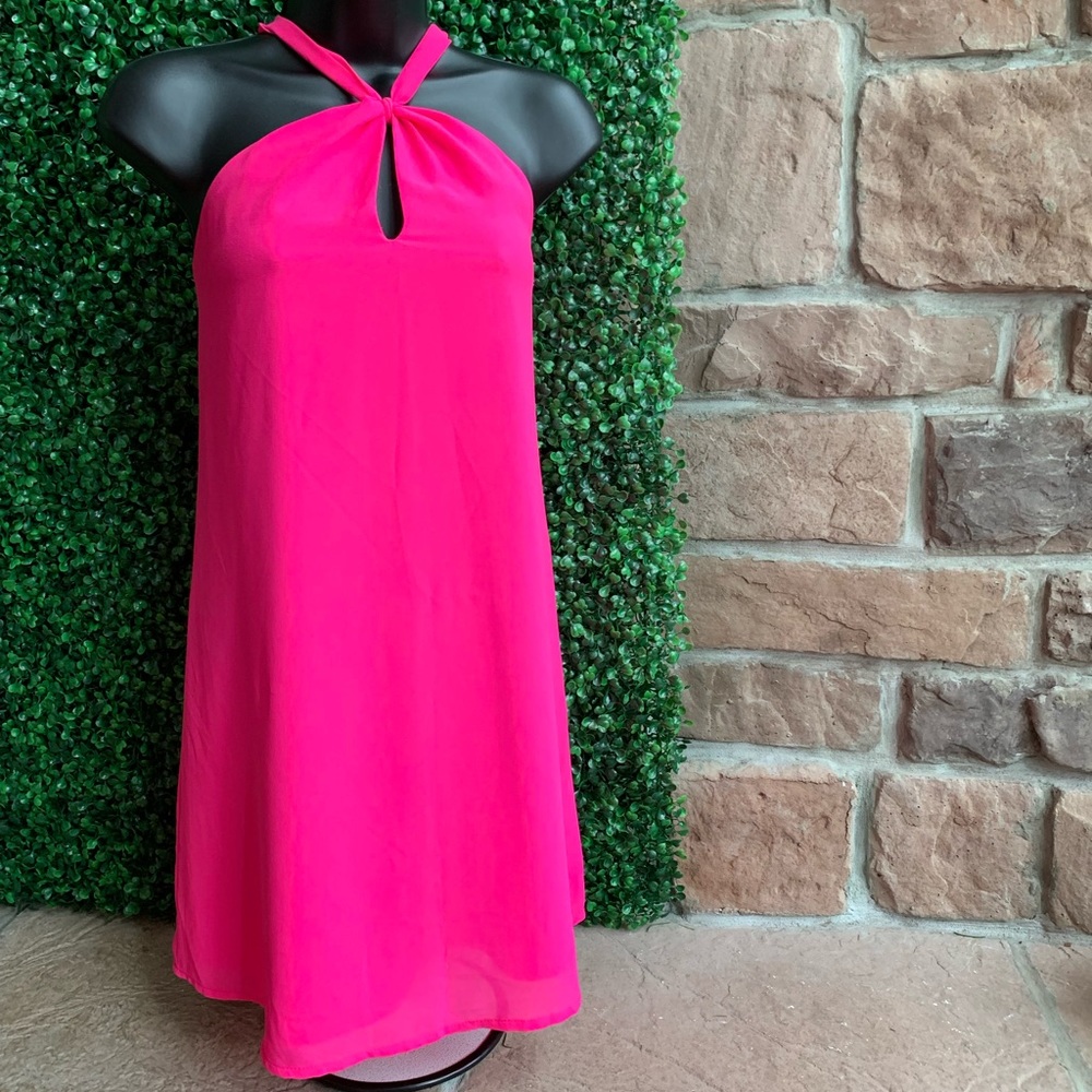 Hot Pink High Neck Racerback Shift Dress